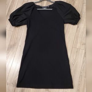 Anthropologie, Maeve Poplin Puffy Sleeve Ribbed T-Shirt Dress Cotton, Black, EUC